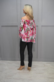 Joseph Ribkoff Floral Print Top With Waterfall Sleeves- 241780