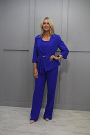 Ophelia Melita Royal Blue Trouser Suit With Brooch Button Detail- 627