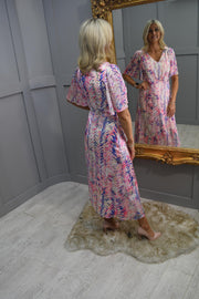 Ella Boo Pink & Purple Abstract Print V Neck Dress E-24SS-2325-25