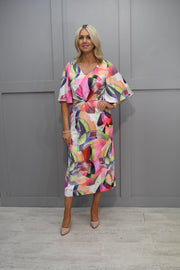 Ella Boo Multicolour Abstract Print Dress With Gathered Waist Detail E-24SS-2304-02