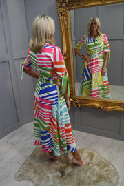 Ella Boo Multicolour Candy Stripe Dress With Belt-E-24SS-2349-19