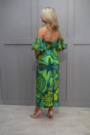 Carla Ruiz Multi-Tonal Green Dress With Puff Sleeve Detail- 50634