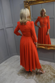 Carla Ruiz Orange 3/4 Sleeve Dress with Mesh & Embellish Detail - 50505