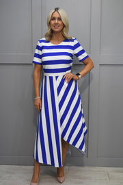 Coco Doll Blue & White Stripe Dress With Handkerchief Skirt- Hara 838