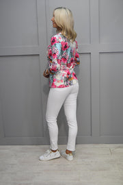 YEW Floral Abstract Print Top With Pocket Detail - Buffing 2531