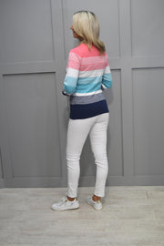 Marble Coral, Aqua & Navy Stripe Fine Knit Sweater- 7351 135