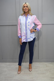 Just White Pink & Blue Shirt With Santorini Graphic-J4233/425