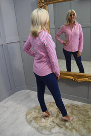 Just White Rose Pink & Navy Geometric Print Shirt-J4230/315
