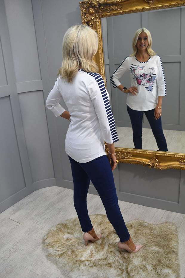 Just White Navy & White Top With Butterfly Graphic-J4121/015