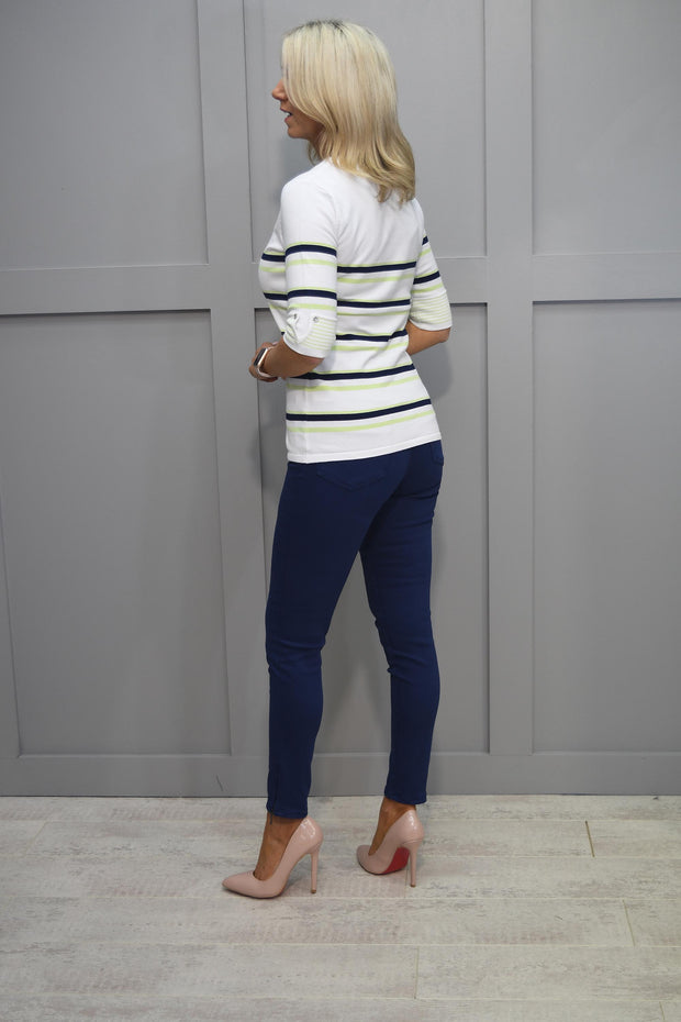Marble Navy & Lime Green Stripe Top With 3/4 Sleeve- 7305 216