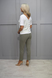 Marble White & Lime Green Stripe Top With Button Detail- 7335 216