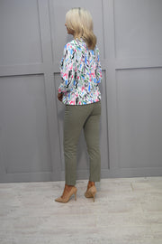 YEW Multicolour Abstract Print Top With Ruched Sleeve-4027 Cassie