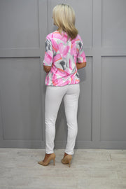 Rabe Pink & Grey Abstract Print Top With Elasticated Waist -52-213351