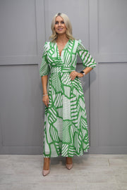 Kate Cooper Green & White Stripe V Neck Dress-KCS24130