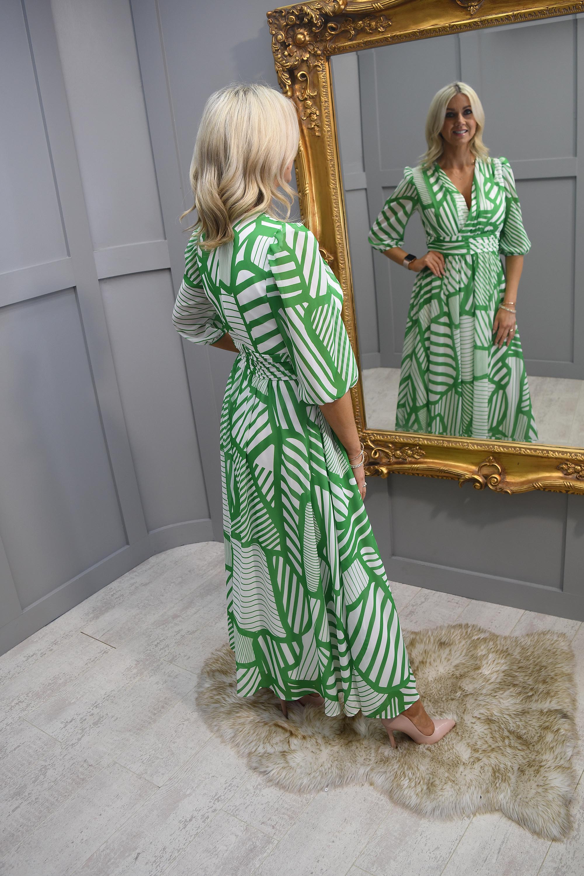 Kate Cooper Green & White Stripe V Neck Dress | Free UK Delivery ...