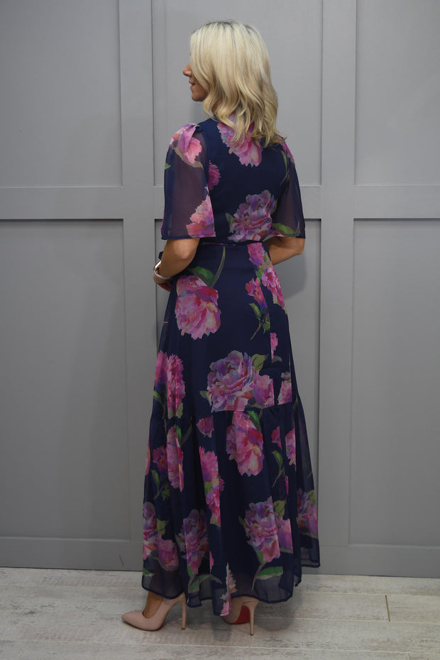 Hope & Ivy Flutter Sleeve Maxi Wrap Dress With Tie Waist- 6550 Ashia