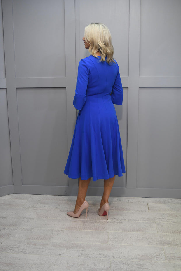 Tia Royal Blue Pleated Dress With Pockets- 78759 7341 65