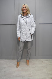 Barbara Lebek White & Navy Stripe Coat With Hood-50270042