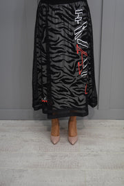 Barbara Lebek Black & Red Zebra Print Skirt With Netted Overlay-56280042