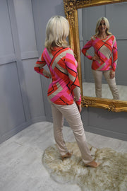 Betty Barclay Red, Pink & Beige Abstract Pattern Long Sleeve Top -2017/2310