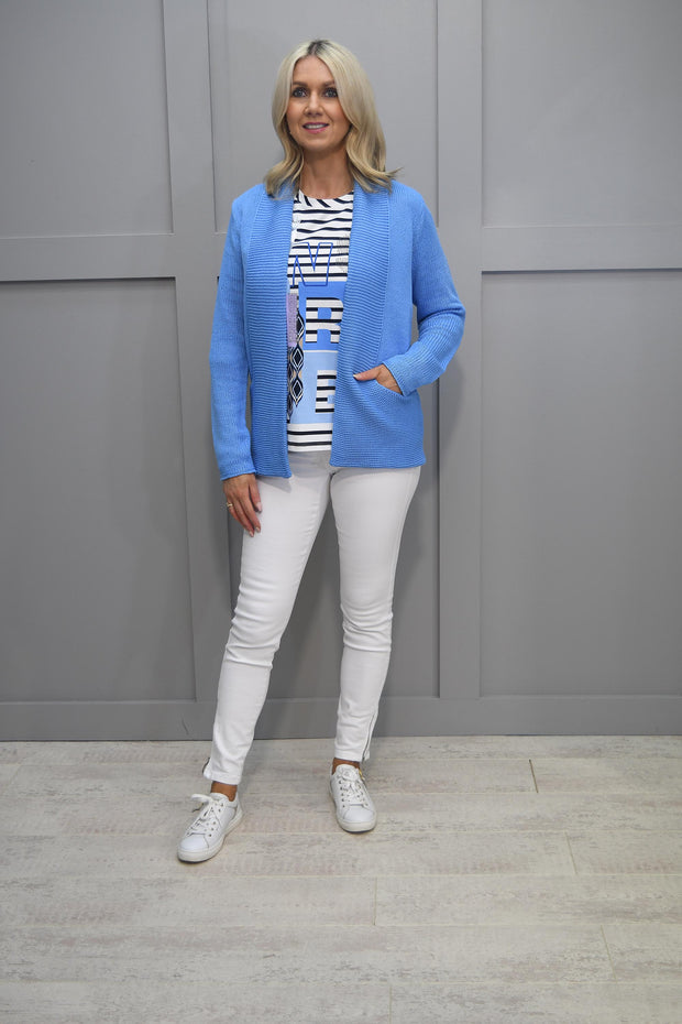 Marble Cornflower Blue Knit Short Cardigan With Pockets-6512 213