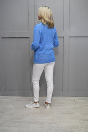 Marble Cornflower Blue Knit Short Cardigan With Pockets-6512 213