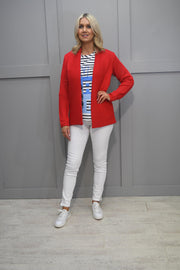 Marble Red Knit Short Cardigan With Pockets-6512 109