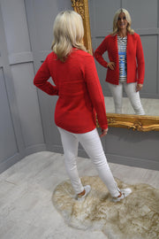 Marble Red Knit Short Cardigan With Pockets-6512 109