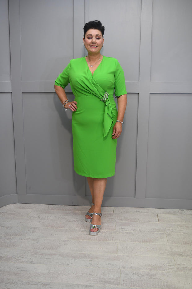Via Lime Green V Neck Dress Style Boutique NI