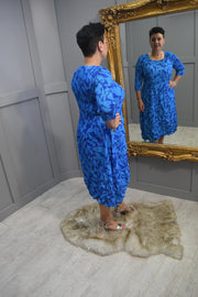 Alquema Blue Butterfly Print Accordion Pleat Dress- ADC544