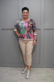 Betty Barclay 'So Cosy' Multicolour Jumper With Animal Print & Diamante Detail- 5088/8098