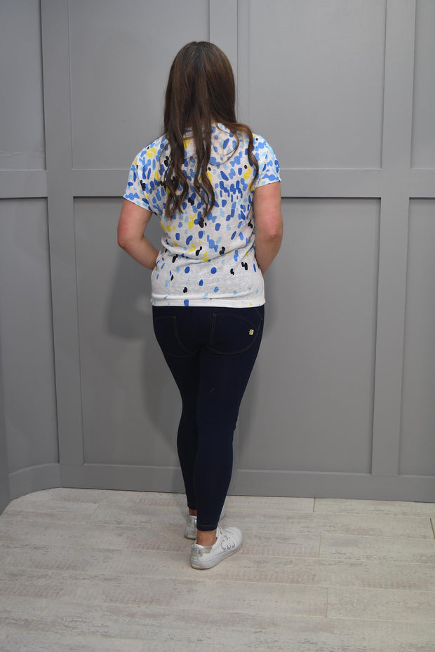 Marble Blue & Yellow Spot V Neck Top- 6947 213