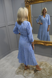 Pomodoro Blue Clover Midi Dress- 62414