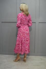 Pomodoro Multi-Tonal Pink Floral Shirt Dress- 52413