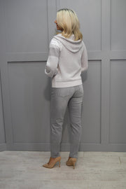 Monari Stone & White Shimmer Crochet Knit Jacket- 408428