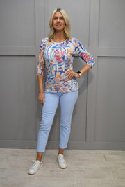 Libra Multicolour Floral Print Top With Netted Overlay & Diamante Detail-LT1800