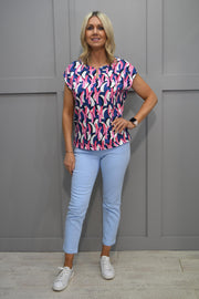 Barbara Lebek Blue, Pink & White Abstract Print Top With Elasticated Waist-62020042