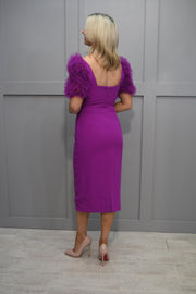Carla Ruiz Fuchsia Purple Straight Dress With Tulle Sleeves- 50545