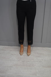 Robell Marie 09 Black Trousers With Crochet Ankle Detail-53489 5499 90