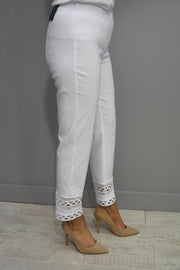 Robell Marie 09 White Trousers With Crochet Ankle Detail-53489 5499 10