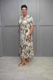 K.Design Green & Cream Floral Maxi Dress With Belt- Y132