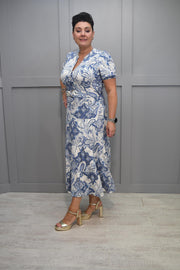 K.Design Cream & Denim Blue Paisley Print Maxi Dress - Y362