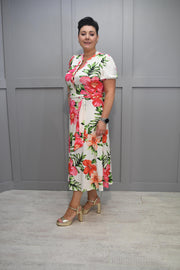 K.Design Pink & Orange Floral Maxi Dress With Belt- Y138