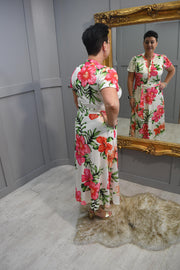 K.Design Pink & Orange Floral Maxi Dress With Belt- Y138