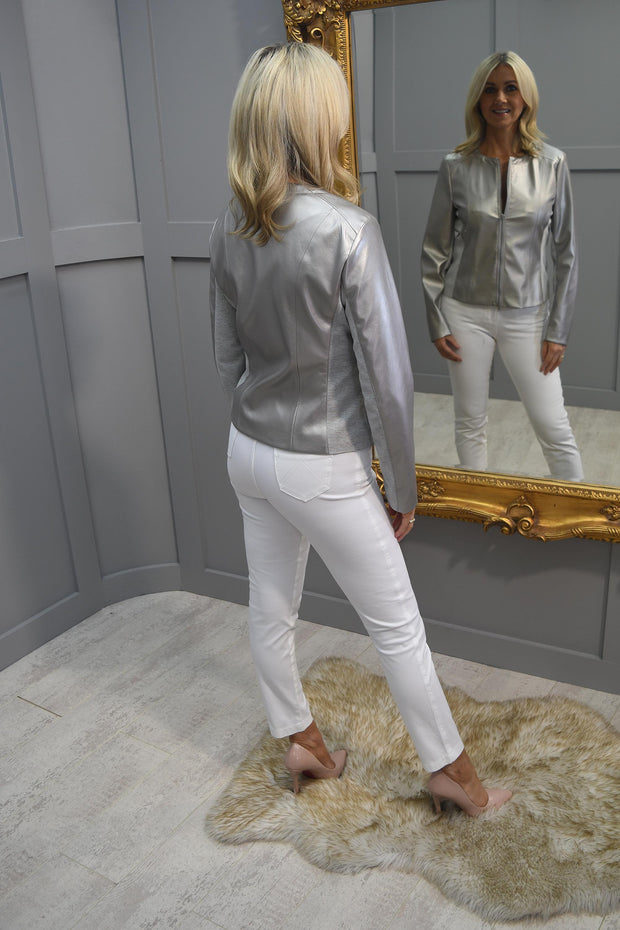 Bianca Metallic Grey Jacket With Shimmer Panel Detail-34036 36 137 Steffi