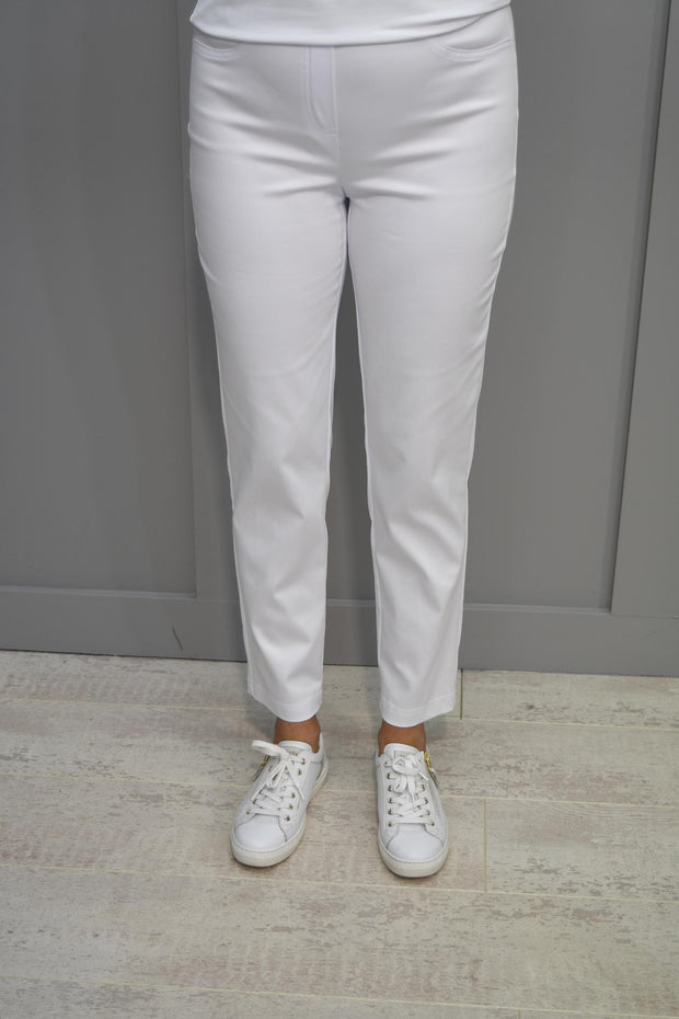 Robell Bella 09 White Cotton Luster Stretch Trousers-51692 54930 10