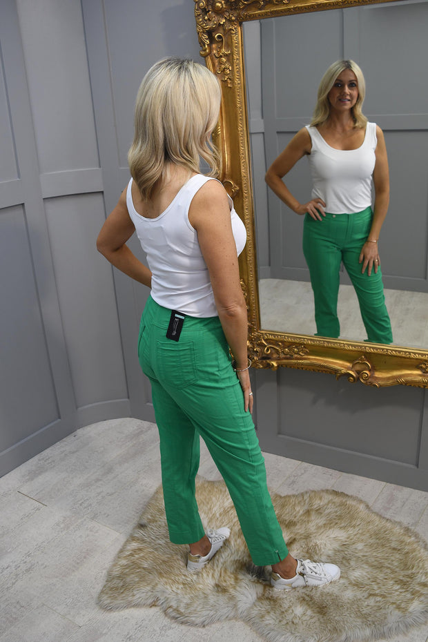 Robell Bella 09 Emerald Green Seersucker Trouser With Diamante Detail - 52642 54554 843