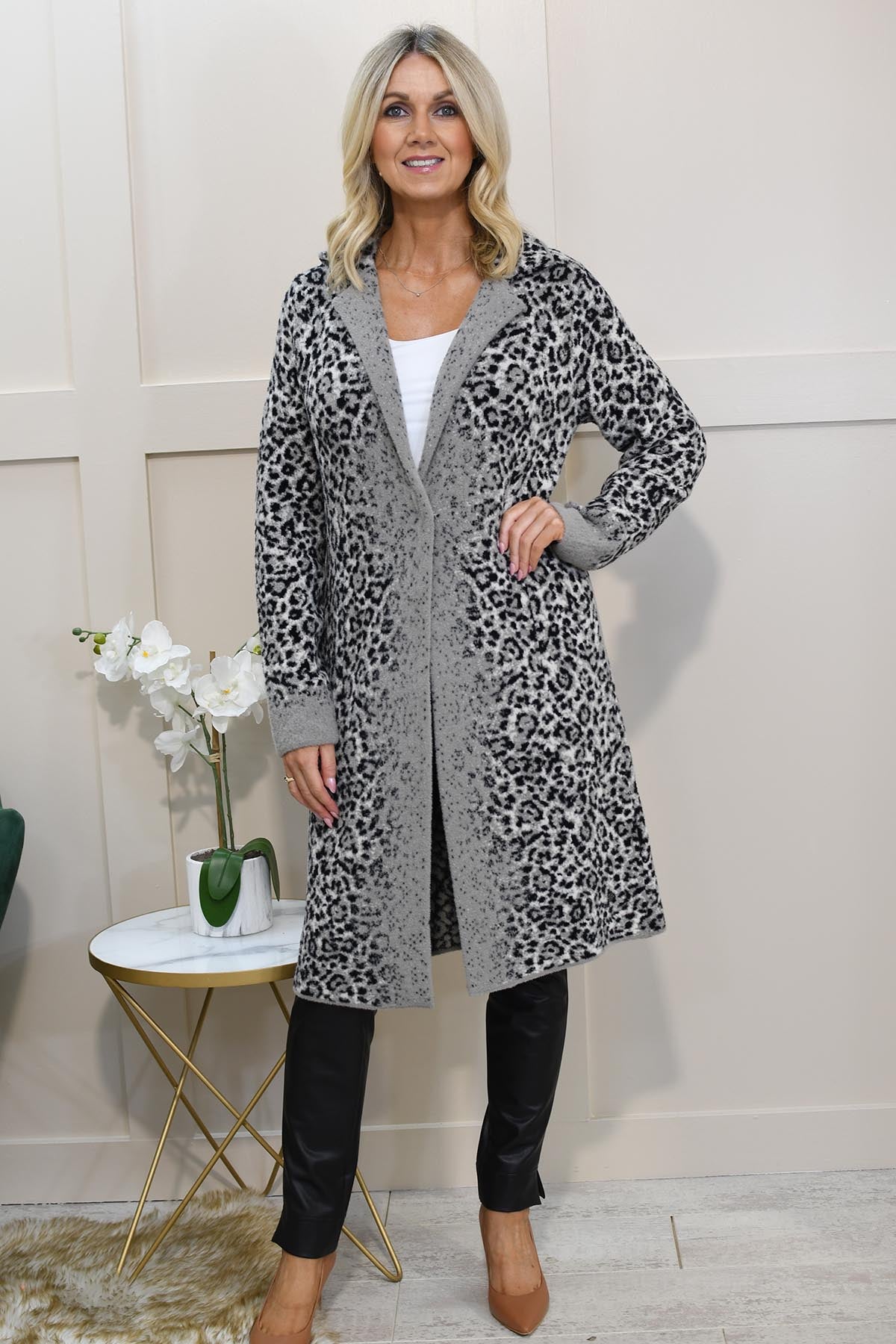Monari Greige Leopard Print Cardigan| Style Boutique NI