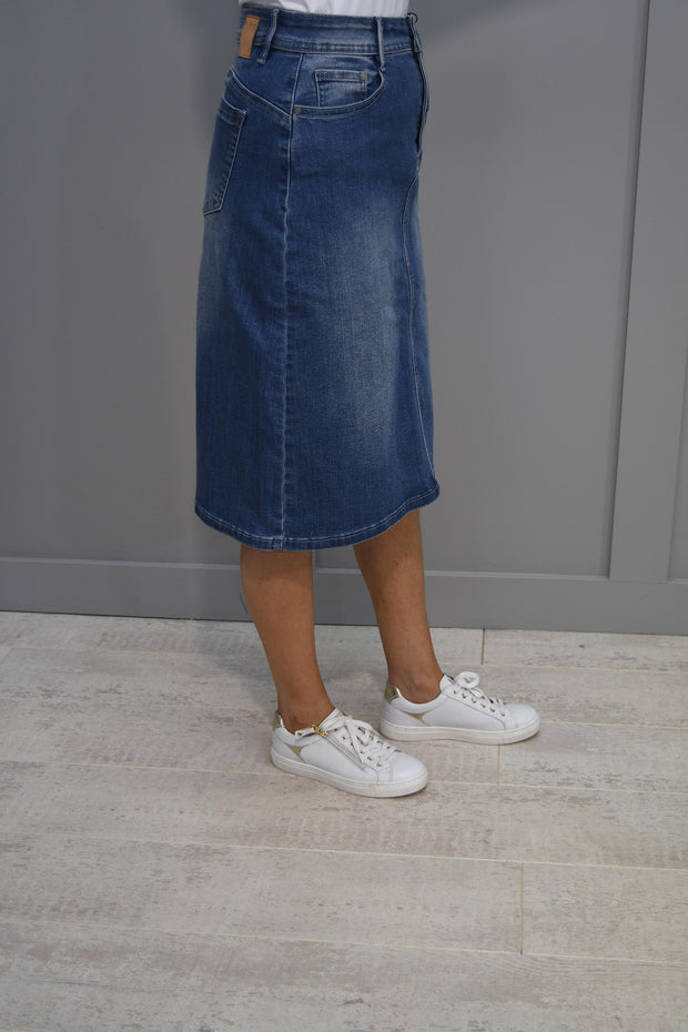 CRO Blue Washed Denim Midi Skirt-7161 436