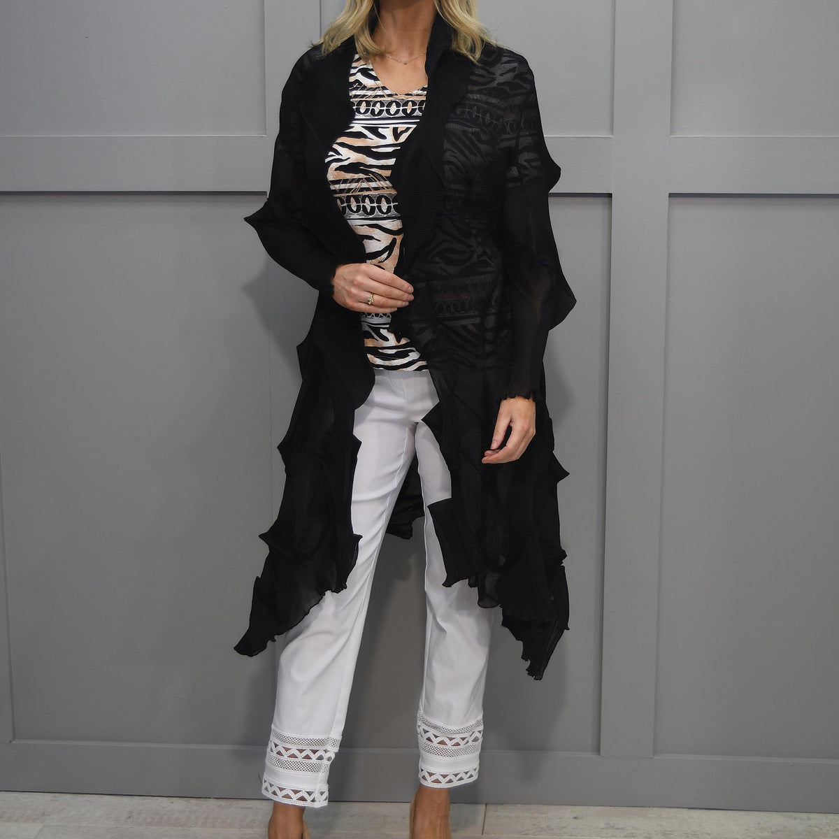 Alquema Black Accordion Pleat Asymmetric Cardigan | Alquema Stockists ...